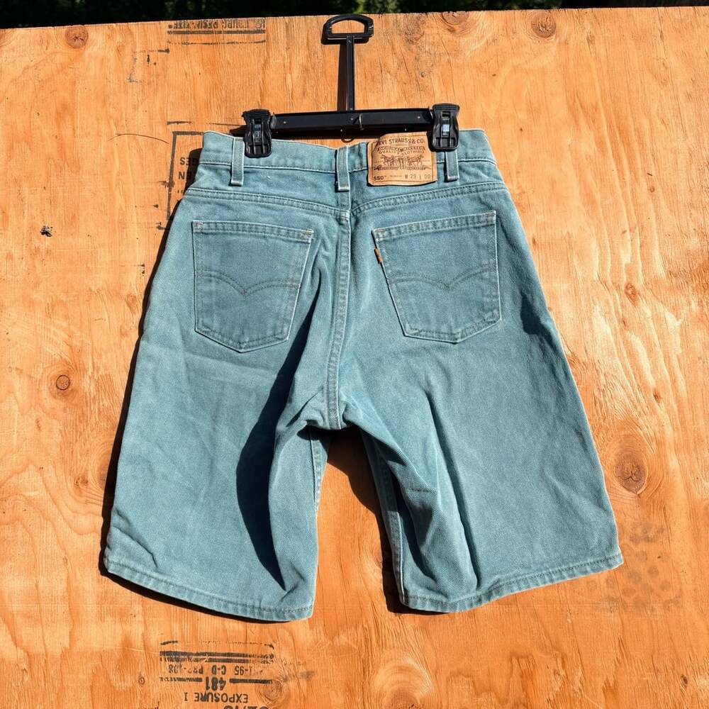 Levi's 550 Relaxed Fit Size 29 Teal Denim Shorts Orange Tab